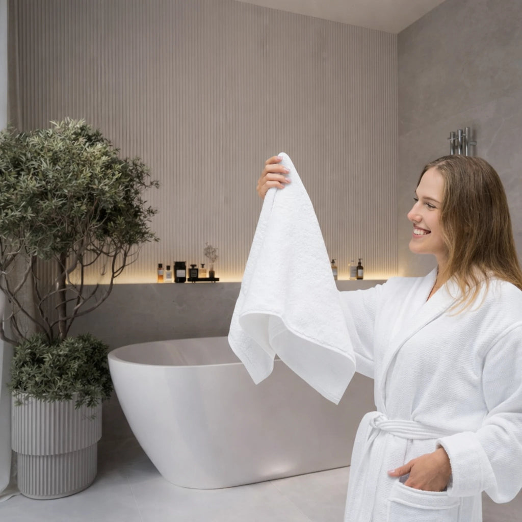 Ensemble Sortie de Bain Blanc 100% Coton 500g/m² – Peignoir + Serviette - Trendhomedz
