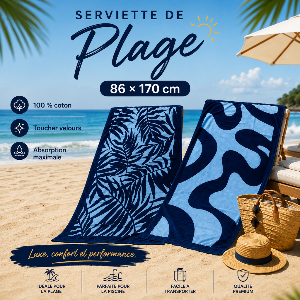Serviette de plage – 86 × 170 cm